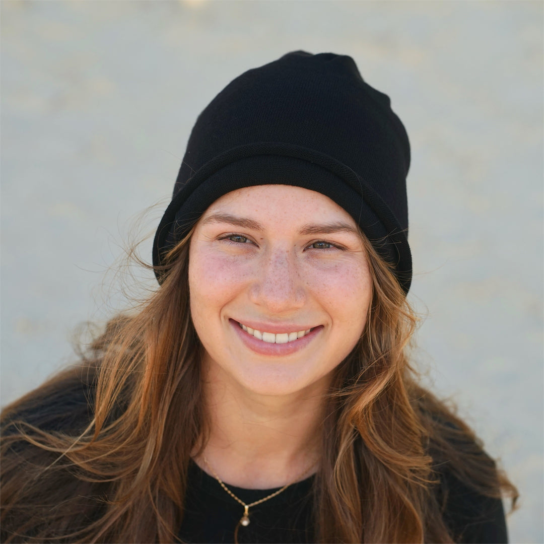 Black Merino Beanie Wrap