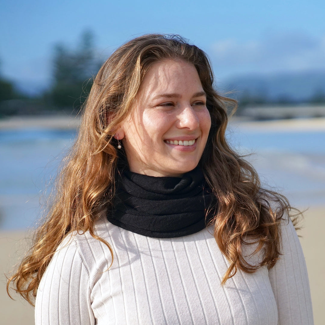 Black Merino Beanie Wrap