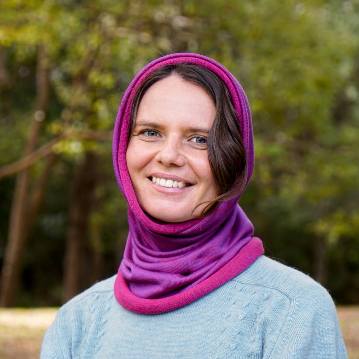 Fuchsia Reversible Merino Beanie Wrap
