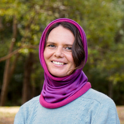 Fuchsia Reversible Merino Beanie Wrap
