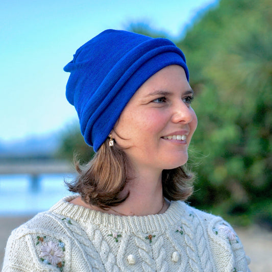 Sapphire Blue Merino Beanie Wrap