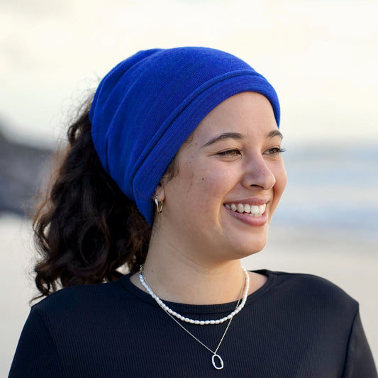 Sapphire Blue Merino Beanie Wrap