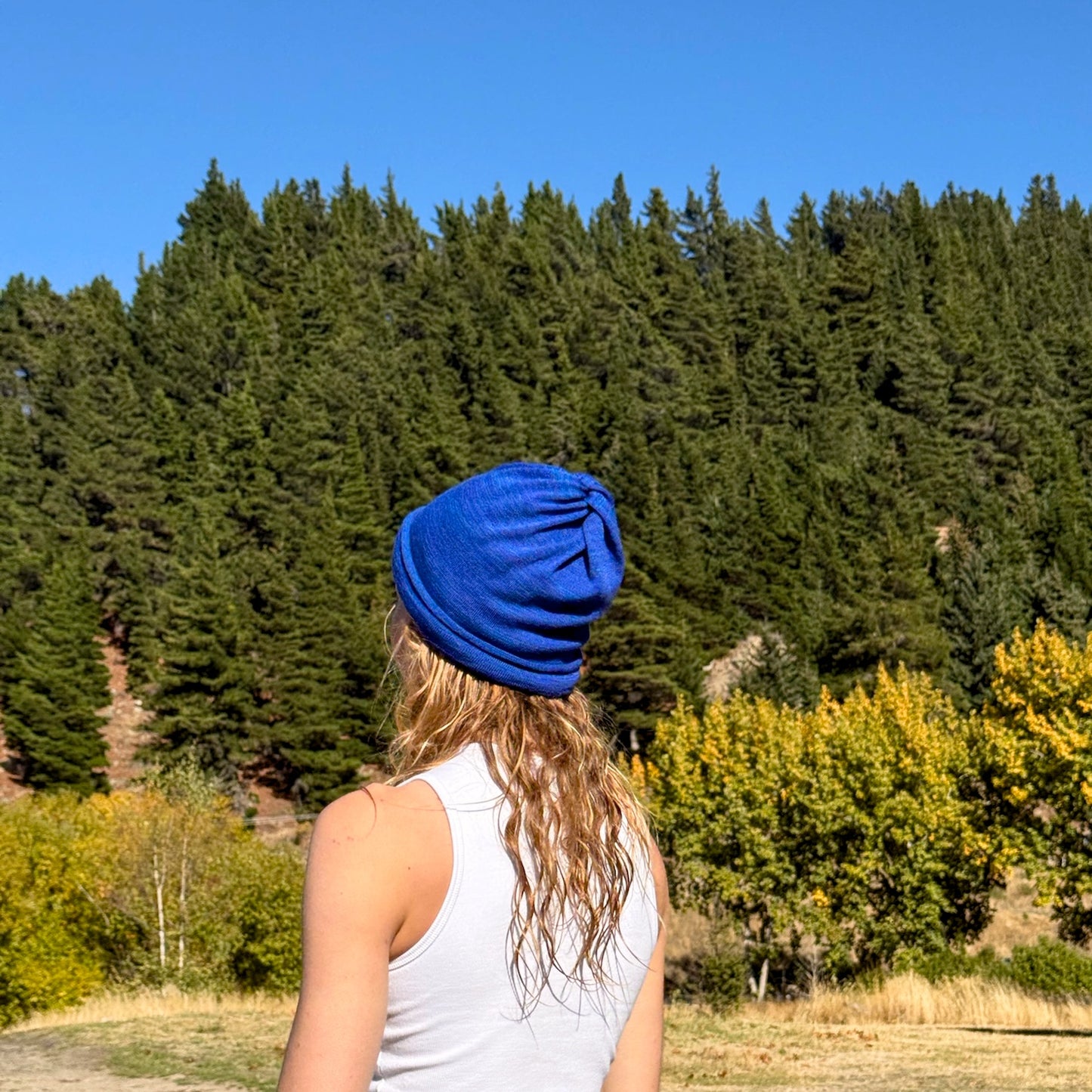 Sapphire Blue Merino Beanie Wrap