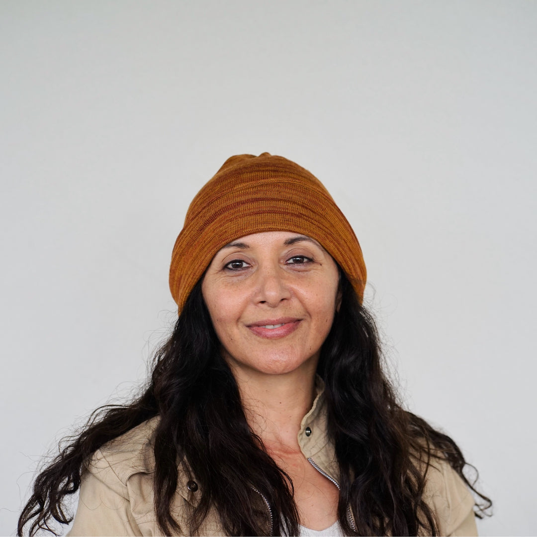 Mustard Tan Merino Beanie Wrap