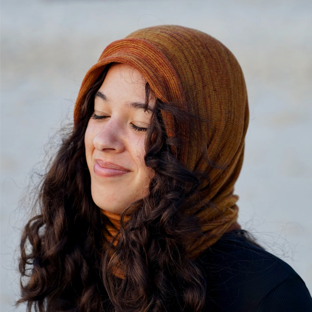 Mustard Tan Merino Beanie Wrap