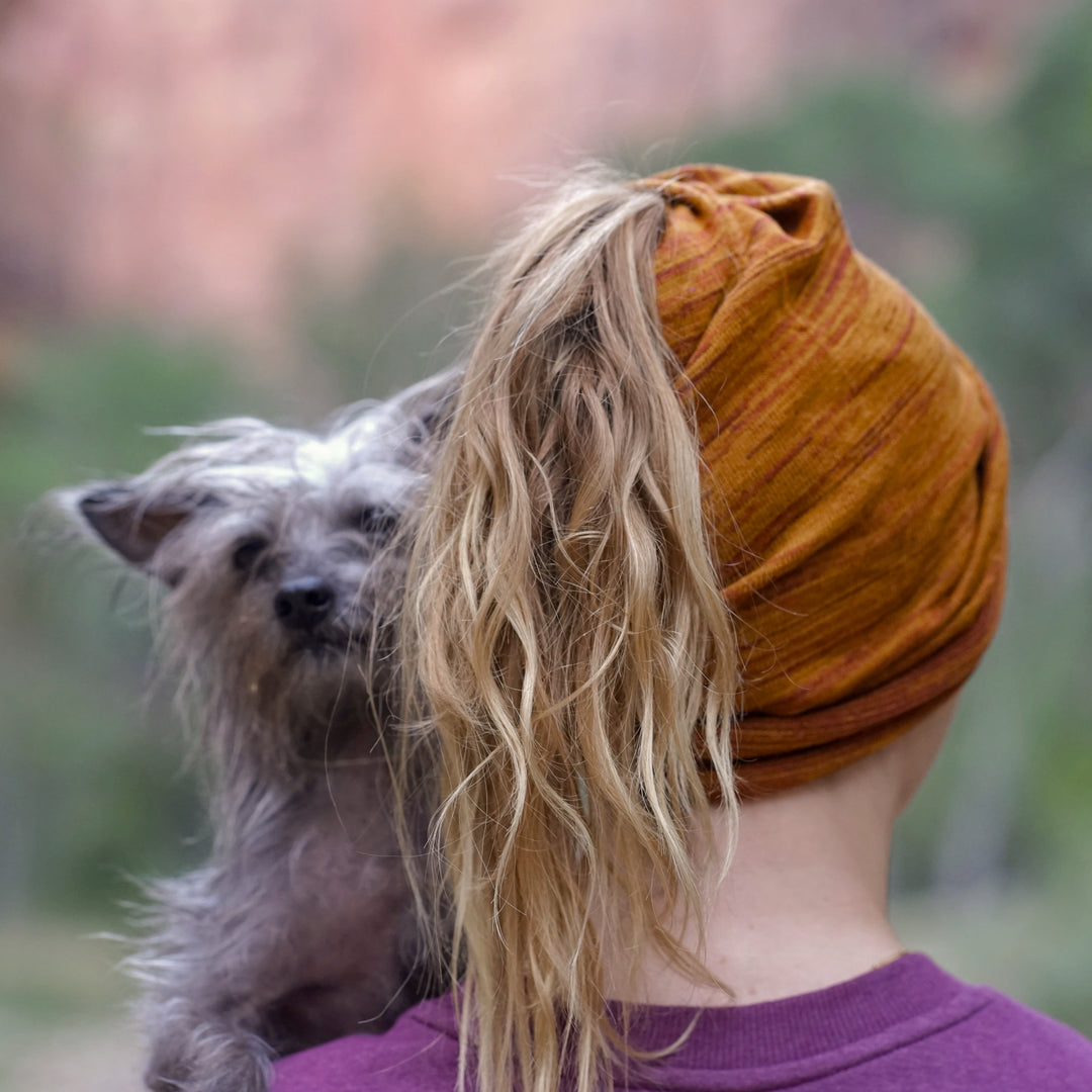 Mustard Tan Merino Beanie Wrap