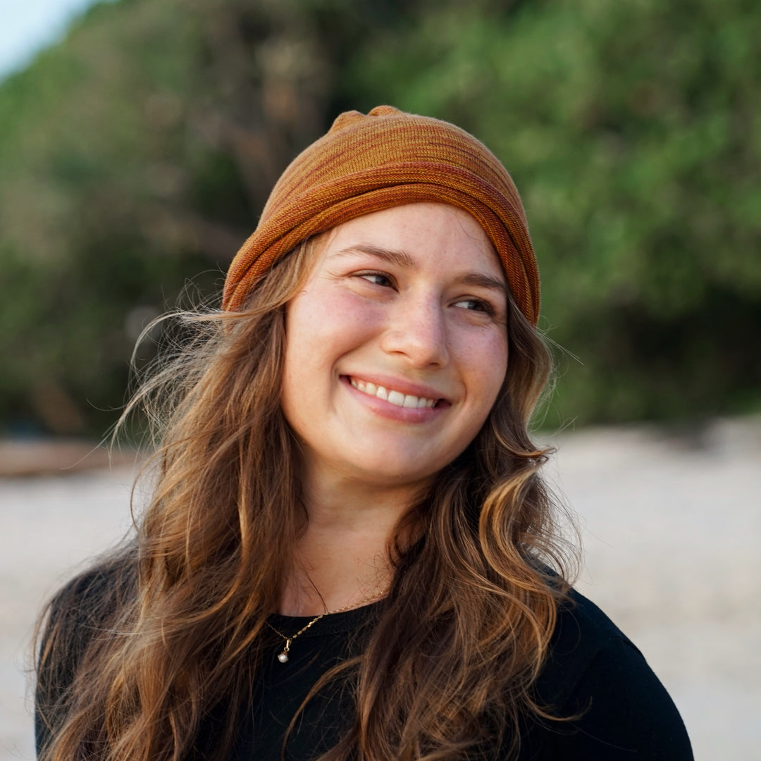 Mustard Tan Merino Beanie Wrap