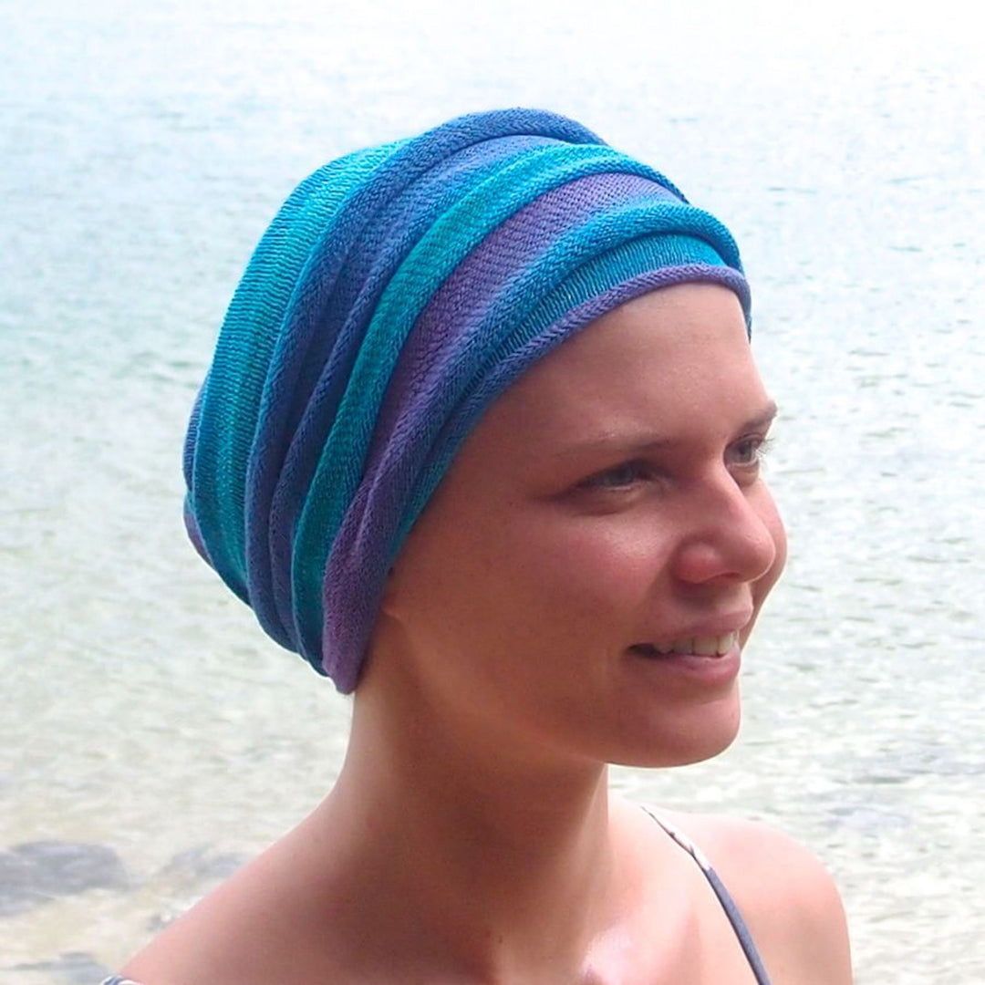 Ocean Blues Turban Wrap / Head Wrap Hand dyed
