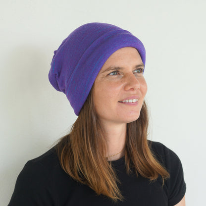 Amethyst & Blue Reversible  Merino Beanie Wrap
