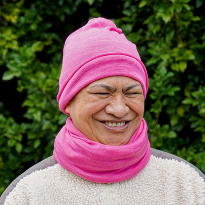 Rose Pink Merino Beanie Wrap