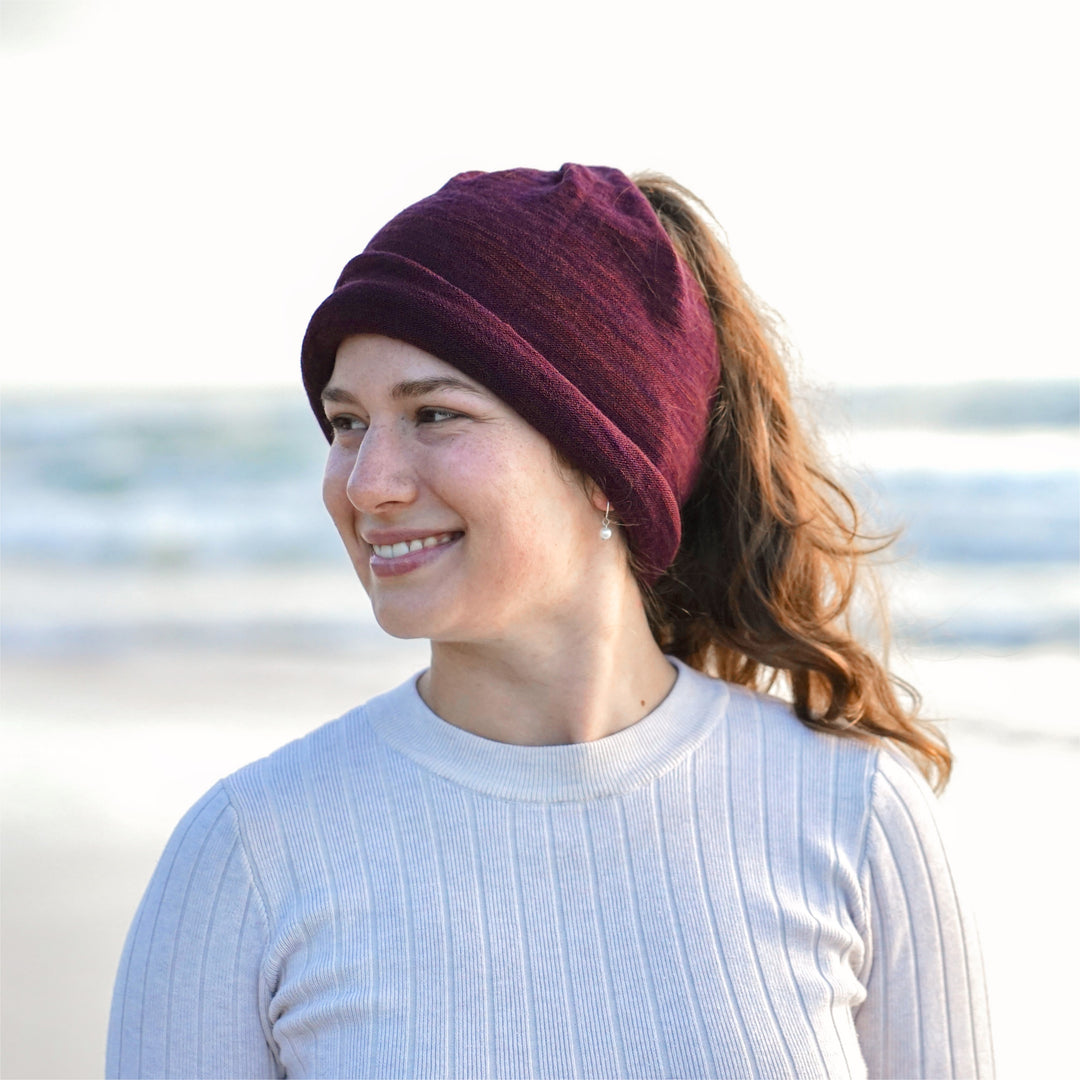 Rustic Plum Merino Beanie Wrap