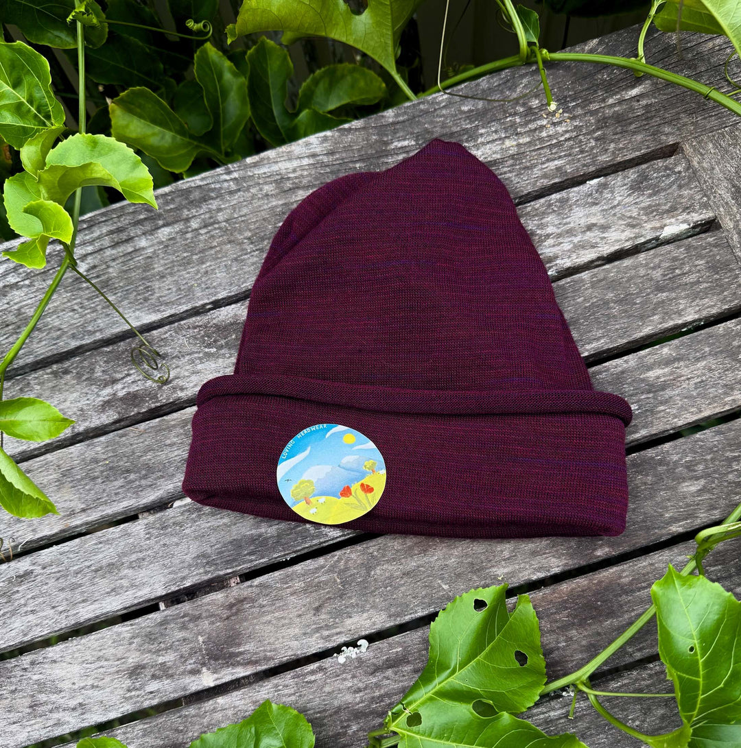 Merino Beanie Wrap - Rustic Plum