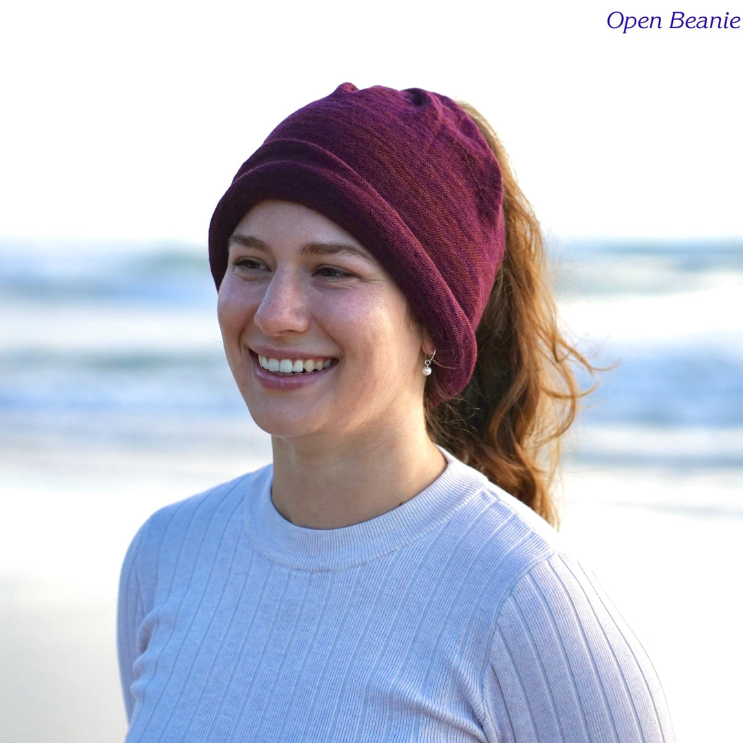 Merino Beanie Wrap - Rustic Plum