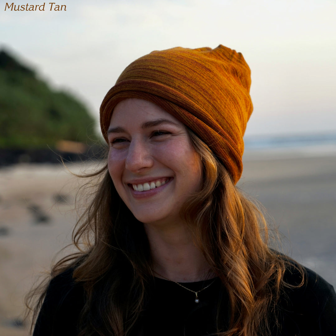 Merino Beanie Wrap - Mustard Tan