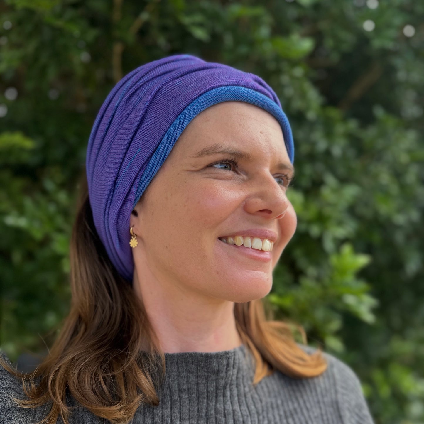 Amethyst & Blue Reversible  Merino Beanie Wrap